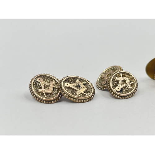 1181 - Seven yellow metal masonic cufflinks, three pairs and one singular - approx. gross weight 9.15 grams