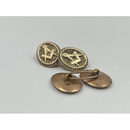 1181 - Seven yellow metal masonic cufflinks, three pairs and one singular - approx. gross weight 9.15 grams