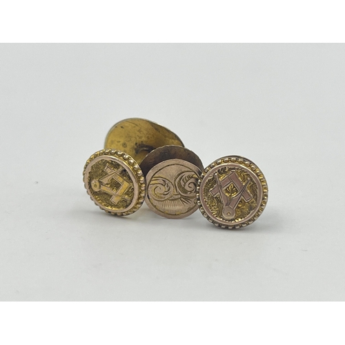 1181 - Seven yellow metal masonic cufflinks, three pairs and one singular - approx. gross weight 9.15 grams