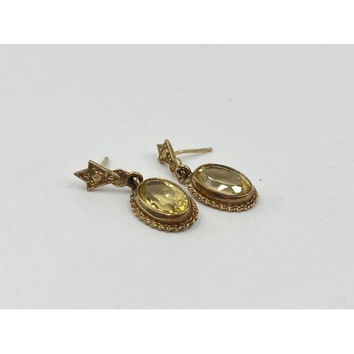 1186 - A pair of hallmarked 9ct gold yellow topaz earrings - approx. gross weight 2.9 grams