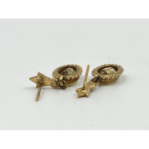 1186 - A pair of hallmarked 9ct gold yellow topaz earrings - approx. gross weight 2.9 grams