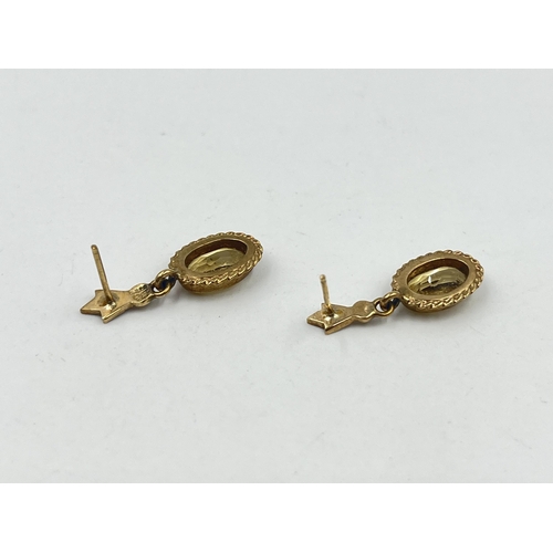 1186 - A pair of hallmarked 9ct gold yellow topaz earrings - approx. gross weight 2.9 grams