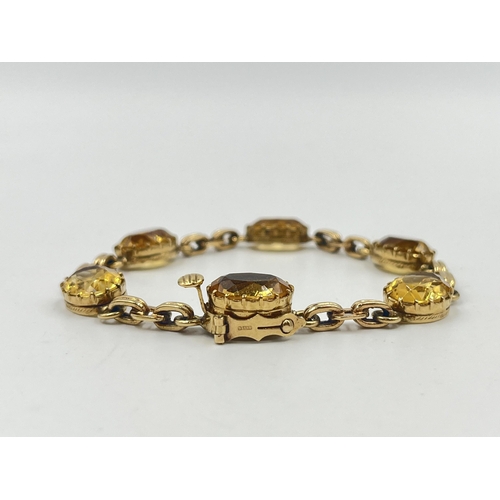 1187 - A 9ct gold yellow topaz panel bracelet, hallmarked Birmingham 1972 - approx. gross weight 17.35 gram... 