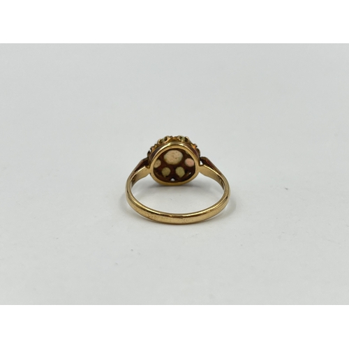 1210 - A 9ct gold opal cluster ring, hallmarked Birmingham 1966, size N½ - approx. gross weight 2.38 grams