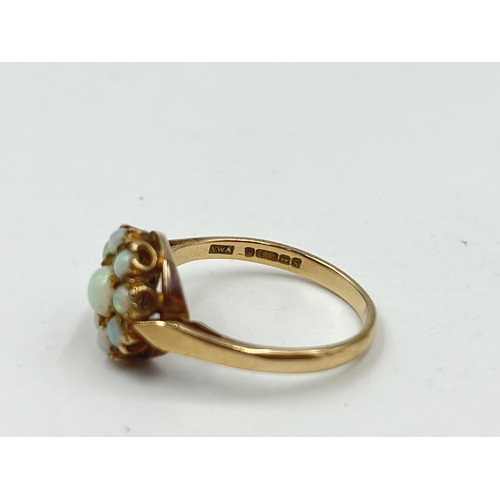 1210 - A 9ct gold opal cluster ring, hallmarked Birmingham 1966, size N½ - approx. gross weight 2.38 grams