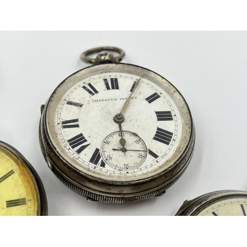 1226 - Four antique and later hallmarked sterling silver pocket watches to include J. W. Reeley & Sons, Wal... 