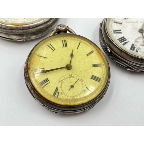 1226 - Four antique and later hallmarked sterling silver pocket watches to include J. W. Reeley & Sons, Wal... 