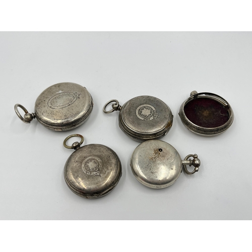 1226 - Four antique and later hallmarked sterling silver pocket watches to include J. W. Reeley & Sons, Wal... 