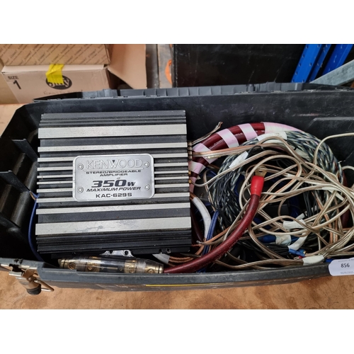 856 - A Stanley workbox containing car audio equipment to include Kenwood stereo/bridgeable amplifier, Alp... 