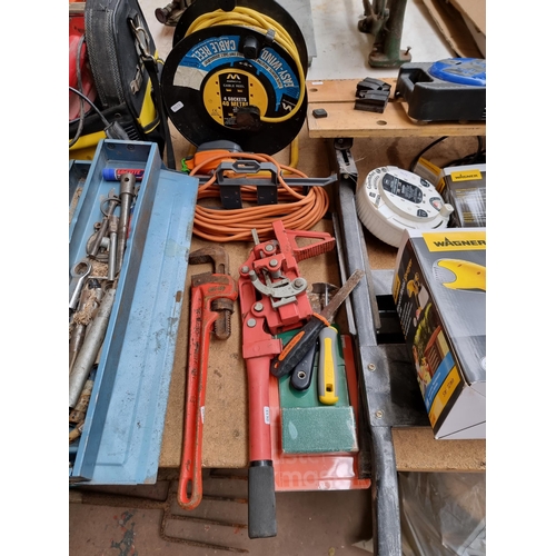 893 - A large collection of tools to include vintage metal cantilever tool chest, spanners, sockets, Recor... 