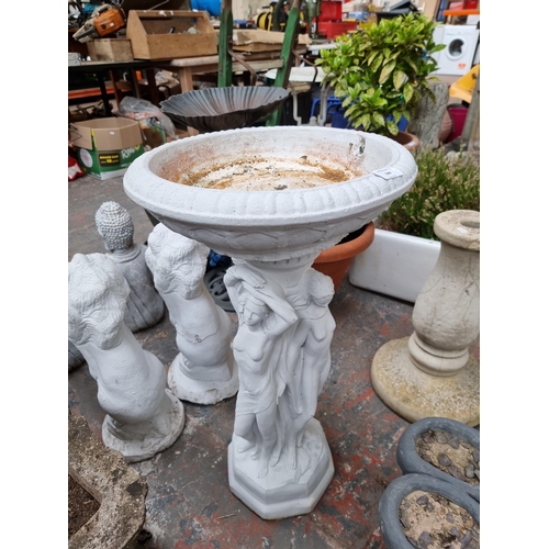 930 - A Neoclassical style white painted cast stone bird bath on pedestal base