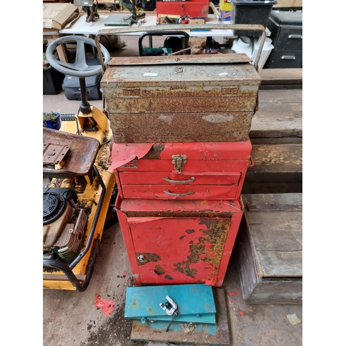 953 - A collection of tools to include two Taskmaster metal stackable tools chests with contents, cased Ka... 