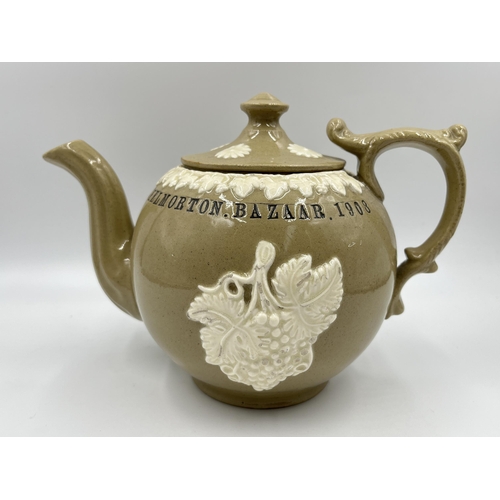 237 - An Edwardian Chelmorton Bazaar 1908 ceramic teapot - approx. 17cm high