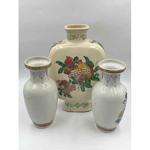 242 - Three Oriental hand painted porcelain vases - largest approx. 28cm high