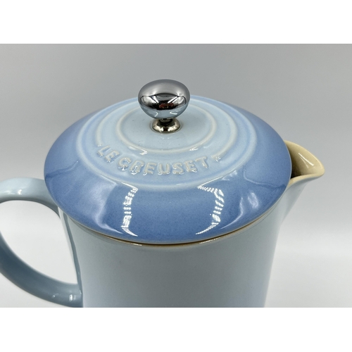 243 - A Le Creuset Coastal Blue stoneware cafetiere French press - approx. 22cm high