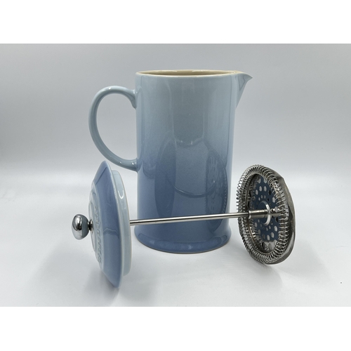 243 - A Le Creuset Coastal Blue stoneware cafetiere French press - approx. 22cm high