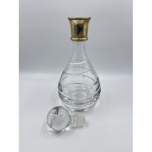 246 - A P&O Cruises The Portunus Club glass decanter with hallmarked .925 silver collar - approx. 33cm hig... 