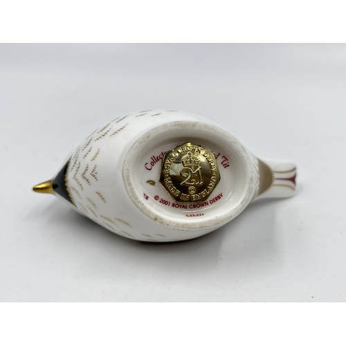 250 - A Royal Crown Derby Great Crested Tit paperweight with gold stopper