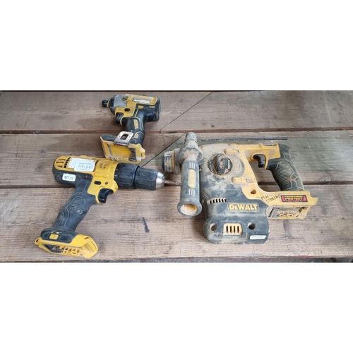 891B - Three DeWalt cordless power drills with one battery