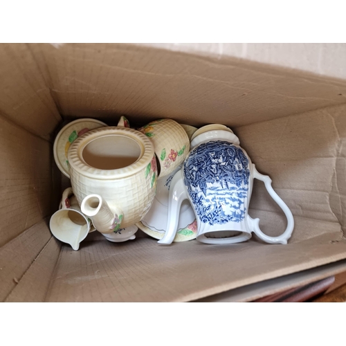 966C - Three boxes containing ceramics and glassware to include Royal Stafford china, Wade Heath England et... 