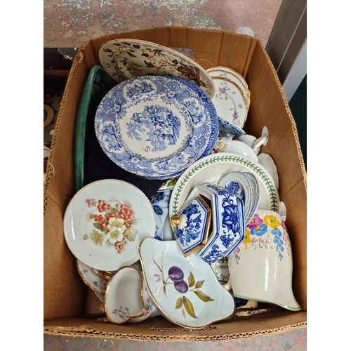 971C - Three boxes containing ceramics to include two Royal Worcester porcelain tea and coffee pots, Royal ... 