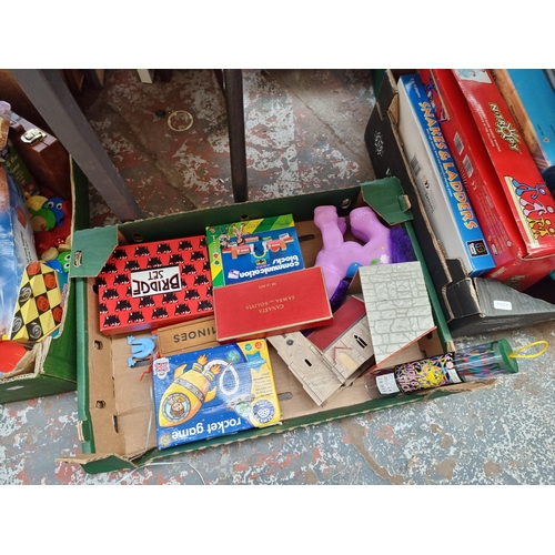 980 - Six boxes containing a large quantity of toys and games