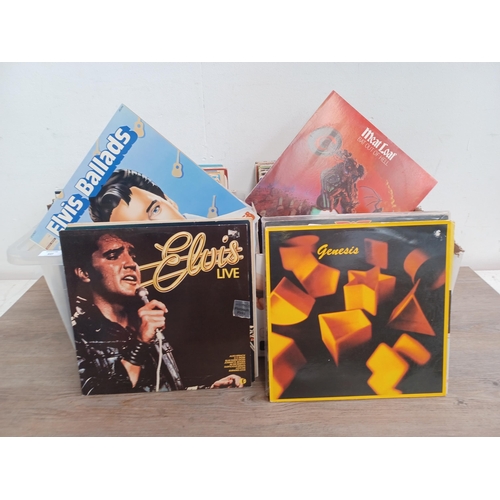 647 - Two boxes containing a collection LP vinyl records to include Elvis Presley, The Jam, Queen, The Bea... 