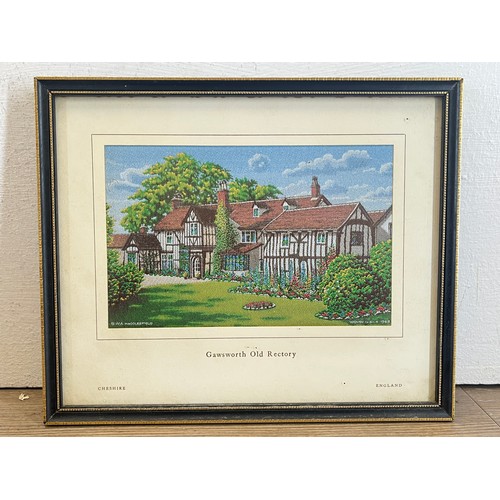 224B - Two framed Brocklehurst Whiston Macclesfield Silk pictures, Gawsworth Old Rectory and Sulgrave Manor