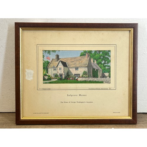 224B - Two framed Brocklehurst Whiston Macclesfield Silk pictures, Gawsworth Old Rectory and Sulgrave Manor