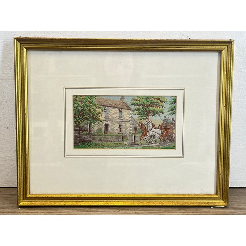 224D - Two framed Brocklehurst Whiston Macclesfield Silk pictures, one horse and carriage scene and one The... 