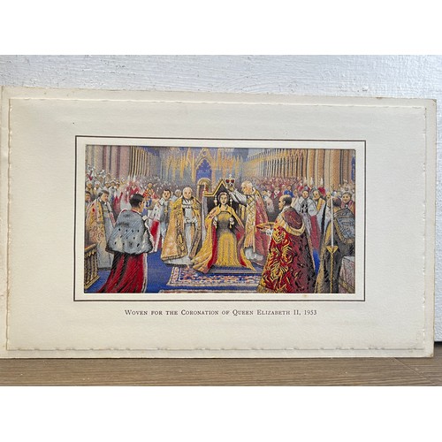 224J - Two unframed Macclesfield silk pictures, Woven for the Coronation of Queen Elizabeth II 1953 and the... 