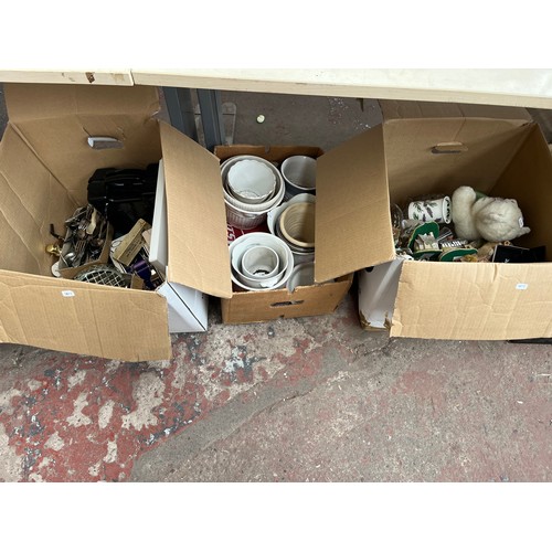 972B - Six boxes containing ceramics, glassware, Lilliput Lane cottages, cutlery etc.