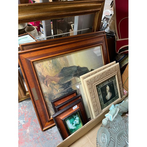 970C - A collection of house clearance items to include boxed Julian silver plated photo frame, framed prin... 