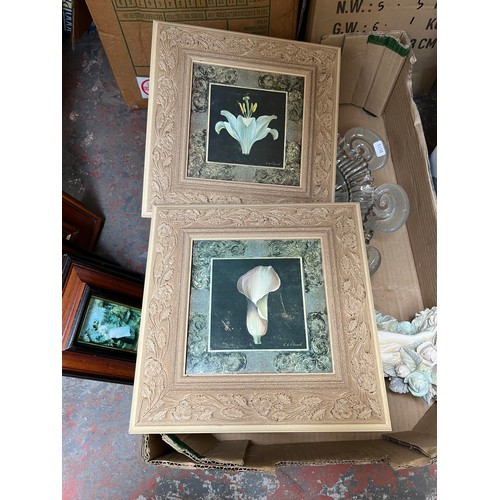 970C - A collection of house clearance items to include boxed Julian silver plated photo frame, framed prin... 