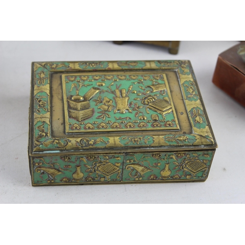 436 - Six vintage storage boxes to include hunting scene etc.