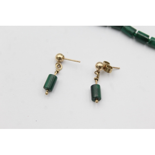 1006 - A 9ct gold malachite necklace and earrings set - approx. gross weight 21.1 grams