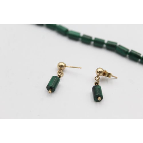 1006 - A 9ct gold malachite necklace and earrings set - approx. gross weight 21.1 grams