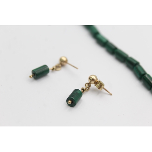 1006 - A 9ct gold malachite necklace and earrings set - approx. gross weight 21.1 grams