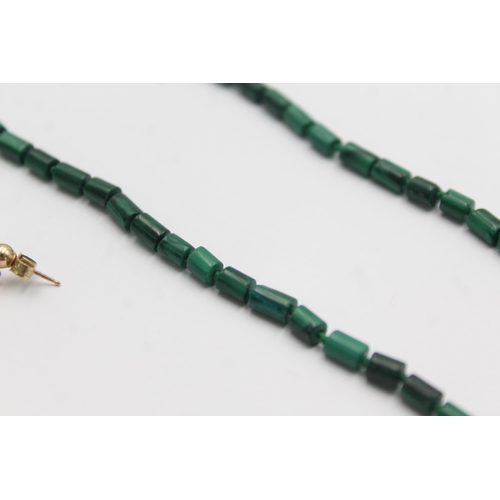 1006 - A 9ct gold malachite necklace and earrings set - approx. gross weight 21.1 grams