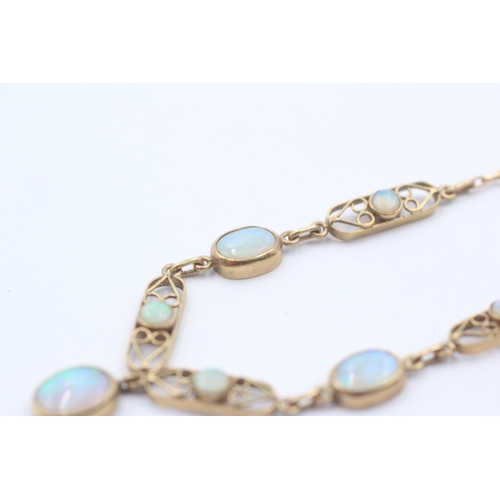 1013 - A 9ct gold opal lariat drop chain necklace - approx. gross weight 5.2 grams