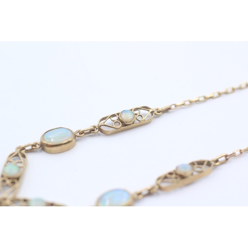 1013 - A 9ct gold opal lariat drop chain necklace - approx. gross weight 5.2 grams