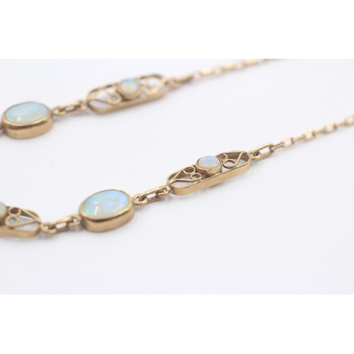 1013 - A 9ct gold opal lariat drop chain necklace - approx. gross weight 5.2 grams