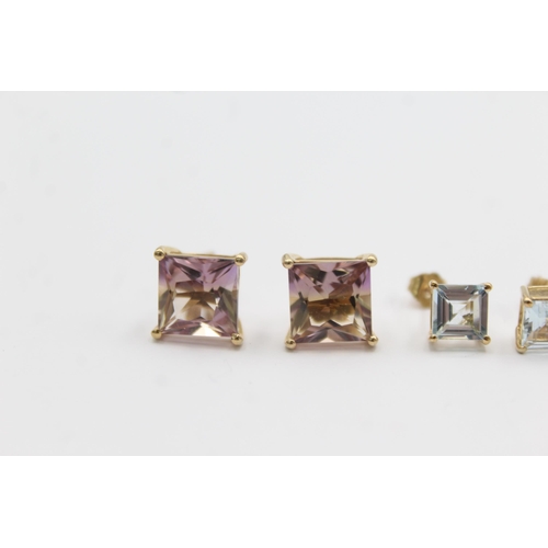 1018 - Two pairs of 9ct gold gemstone earrings, one aquamarine and one ametrine - approx. gross weight 4 gr... 