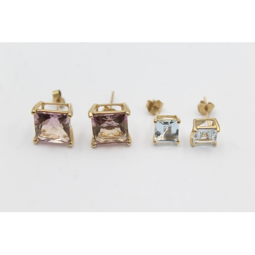 1018 - Two pairs of 9ct gold gemstone earrings, one aquamarine and one ametrine - approx. gross weight 4 gr... 