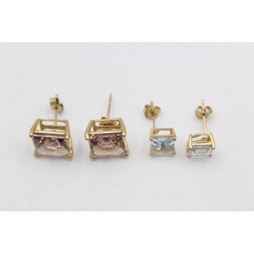 1018 - Two pairs of 9ct gold gemstone earrings, one aquamarine and one ametrine - approx. gross weight 4 gr... 