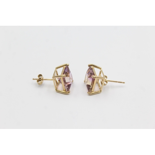 1018 - Two pairs of 9ct gold gemstone earrings, one aquamarine and one ametrine - approx. gross weight 4 gr... 