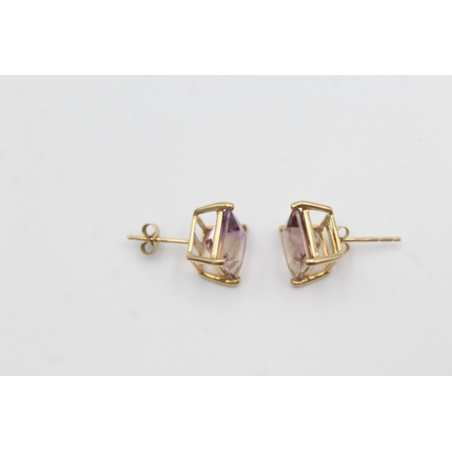 1018 - Two pairs of 9ct gold gemstone earrings, one aquamarine and one ametrine - approx. gross weight 4 gr... 