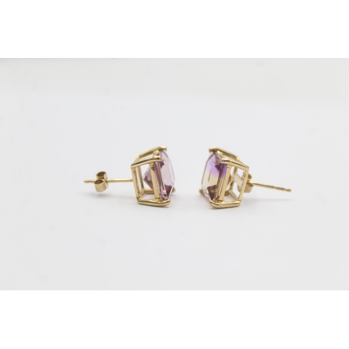 1018 - Two pairs of 9ct gold gemstone earrings, one aquamarine and one ametrine - approx. gross weight 4 gr... 