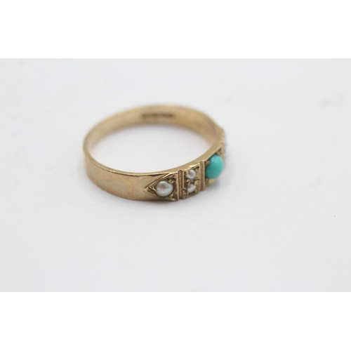 1061 - A 9ct gold turquoise and pearl gypsy setting ring - approx. gross weight 2.2 grams