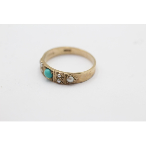 1061 - A 9ct gold turquoise and pearl gypsy setting ring - approx. gross weight 2.2 grams